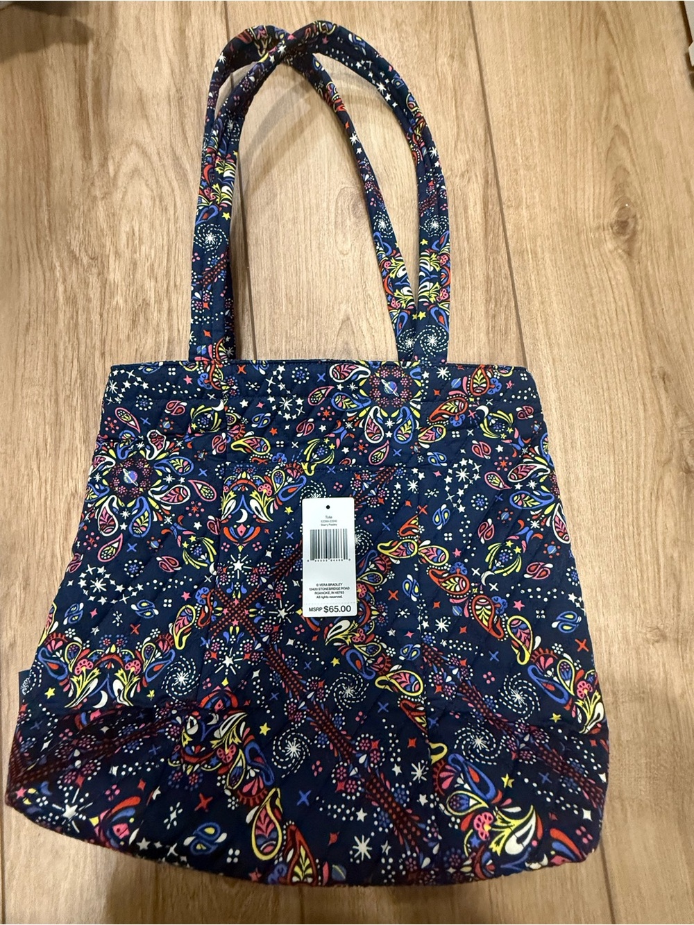 Vera Bradley Navy Multicolor Quilted Tote - Paisley Star Print